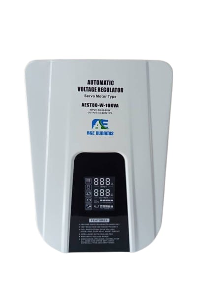 A&E Dunamis 10KVA Servo Voltage Stabilizer Wall- mount (80V-260V) T-SERIES A&E 10KVA Single Phase Servo Voltage Stabilizer (80V–260V) T-SERIES